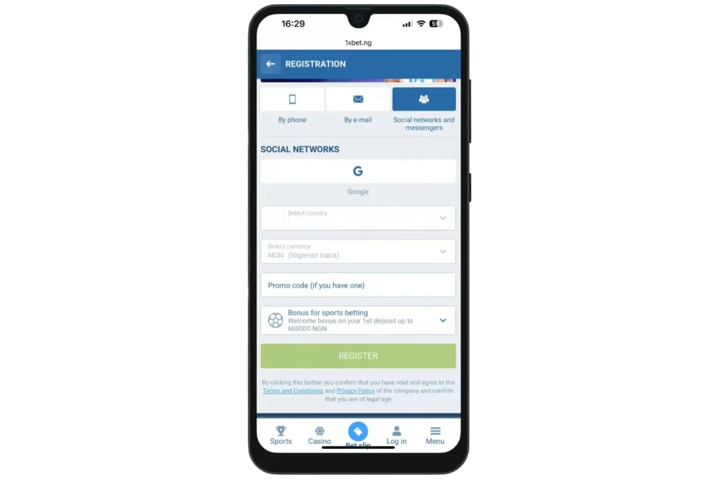 1xbet register